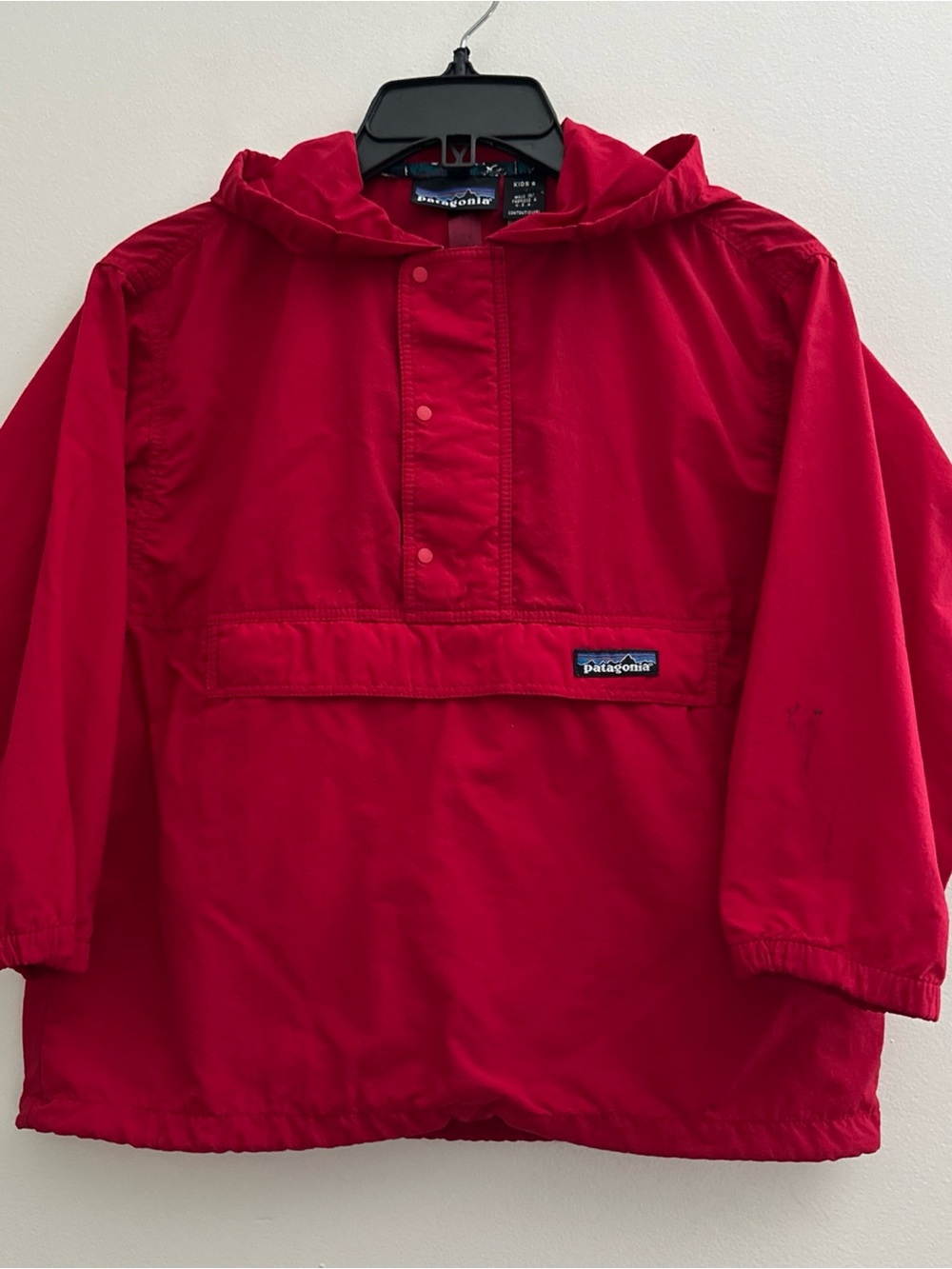 VTG MADE IN USA PATAGONIA RED ANORACK HOODED PULLOVER WINDBREAKER KIDS Sz 6